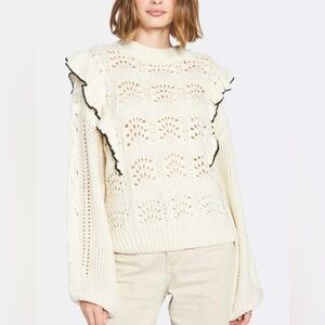 NEW Marc New York by Andrew Marc Ruffles Knit Sweater in Cream & Black Sz M